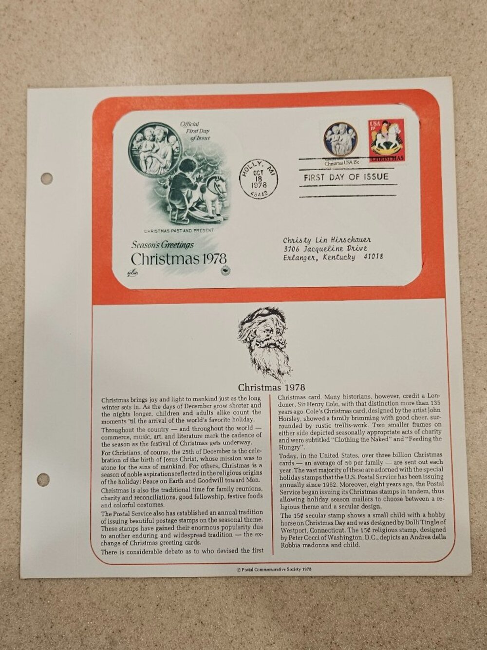 RARE COLLECTIBLE USPS 1ST DAY ISSUE COVER CHRISTMAS 1978 SEASONS GREETINGS STAMP